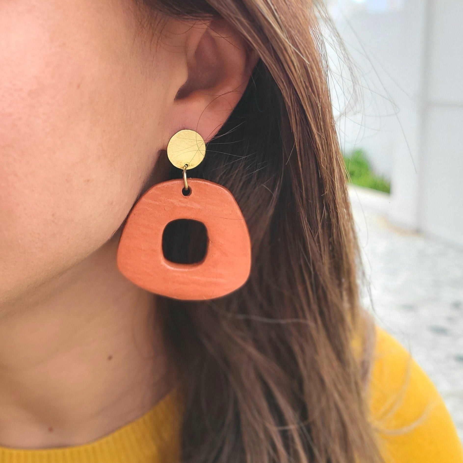 Boucles d'oreilles terracotta et argent plaqué or handmade