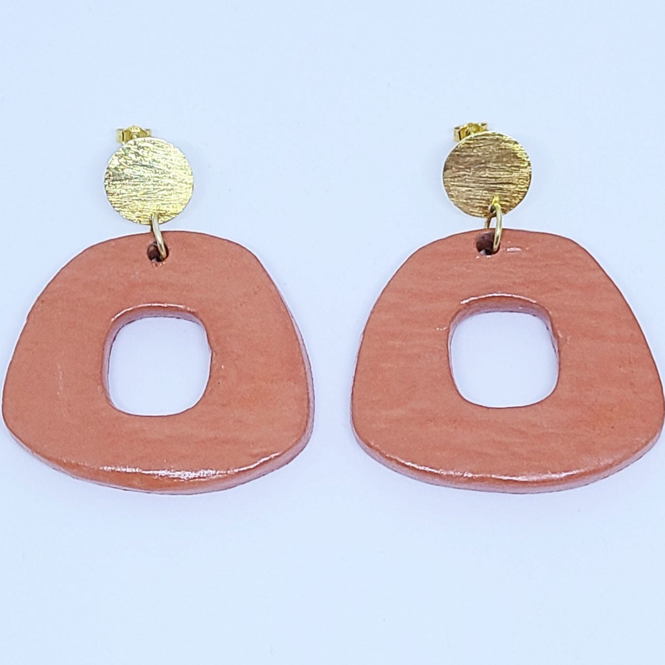Boucles d'oreilles terracotta et argent plaqué or handmade
