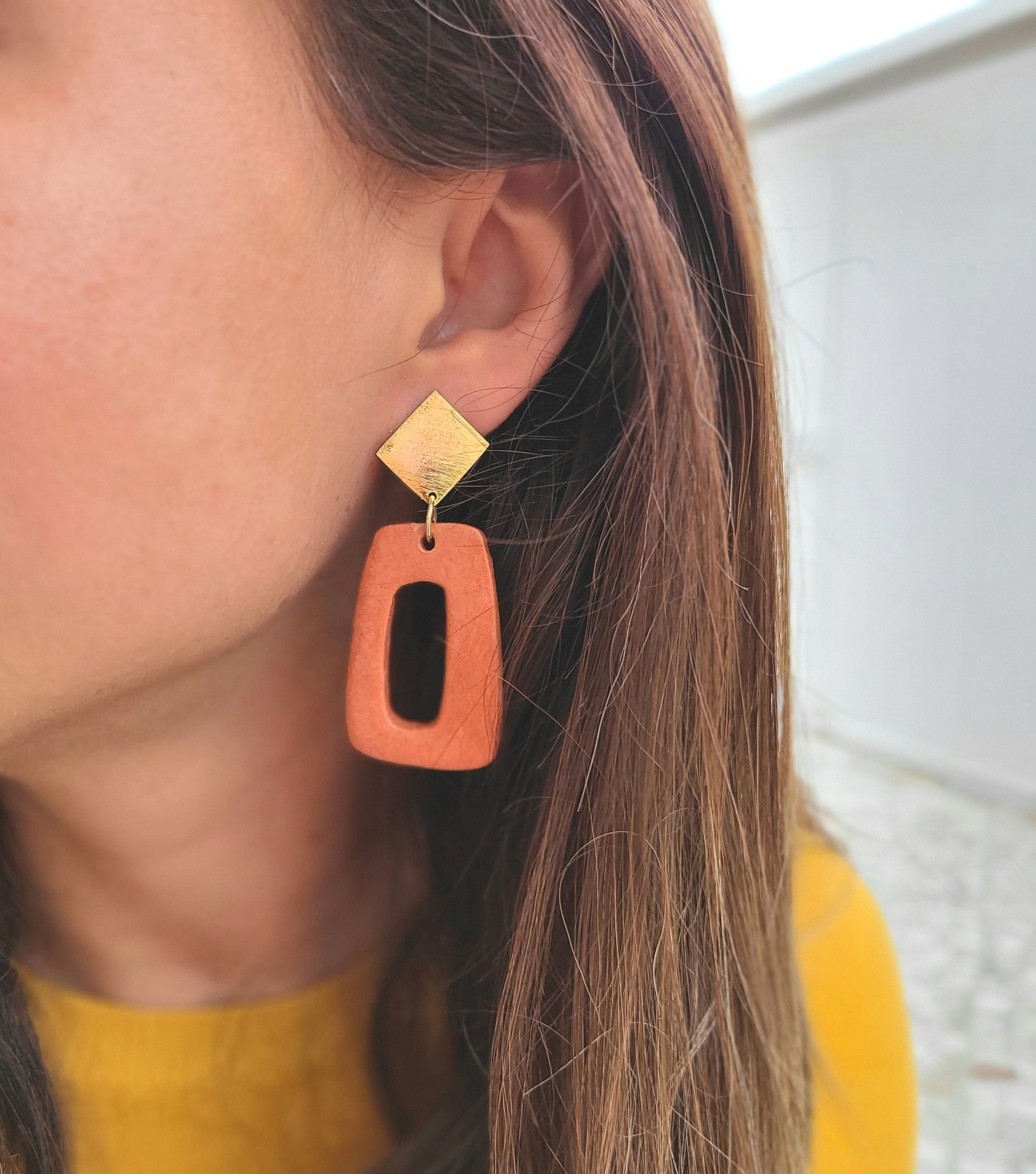 Boucles d'oreilles en terre cuite et argent pour femme