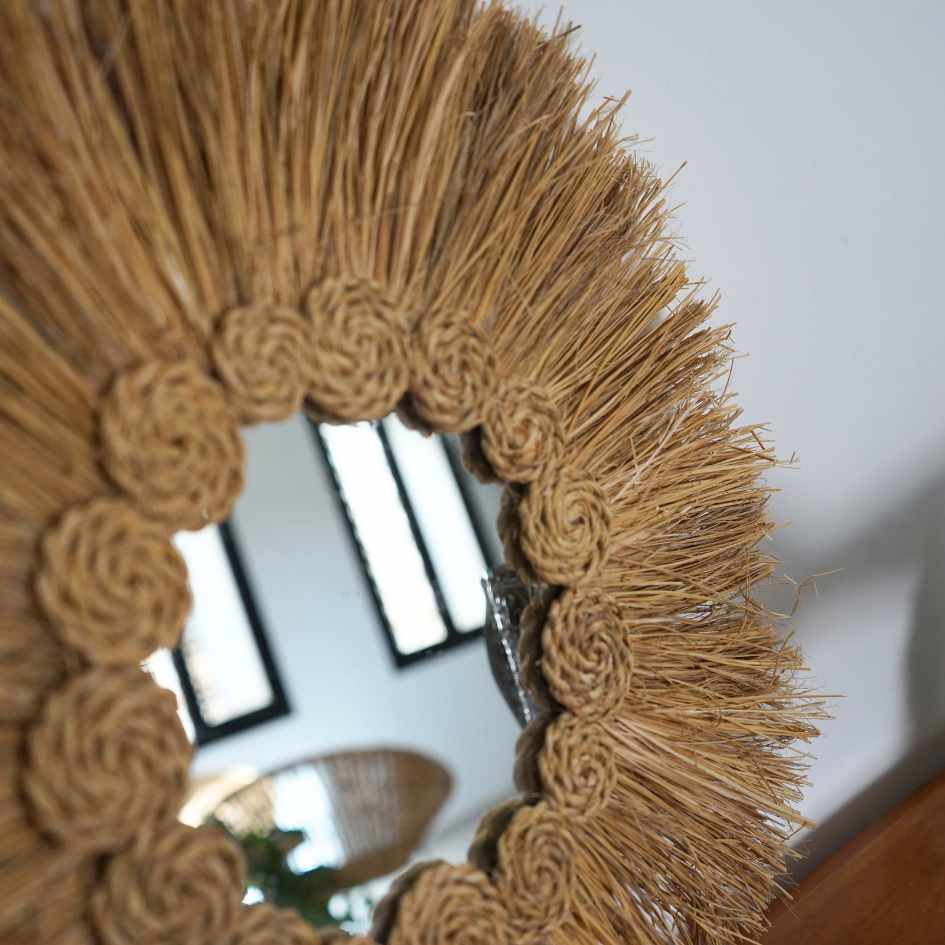 Miroir mural en halfa brut Miroir handmade, Miroir en halfa fait main, Miroir avec cercles moderne
