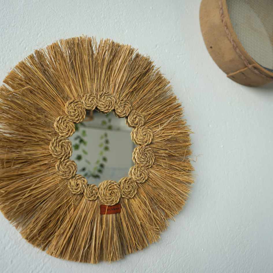 Miroir mural en halfa brut Miroir handmade, Miroir en halfa fait main, Miroir avec cercles moderne