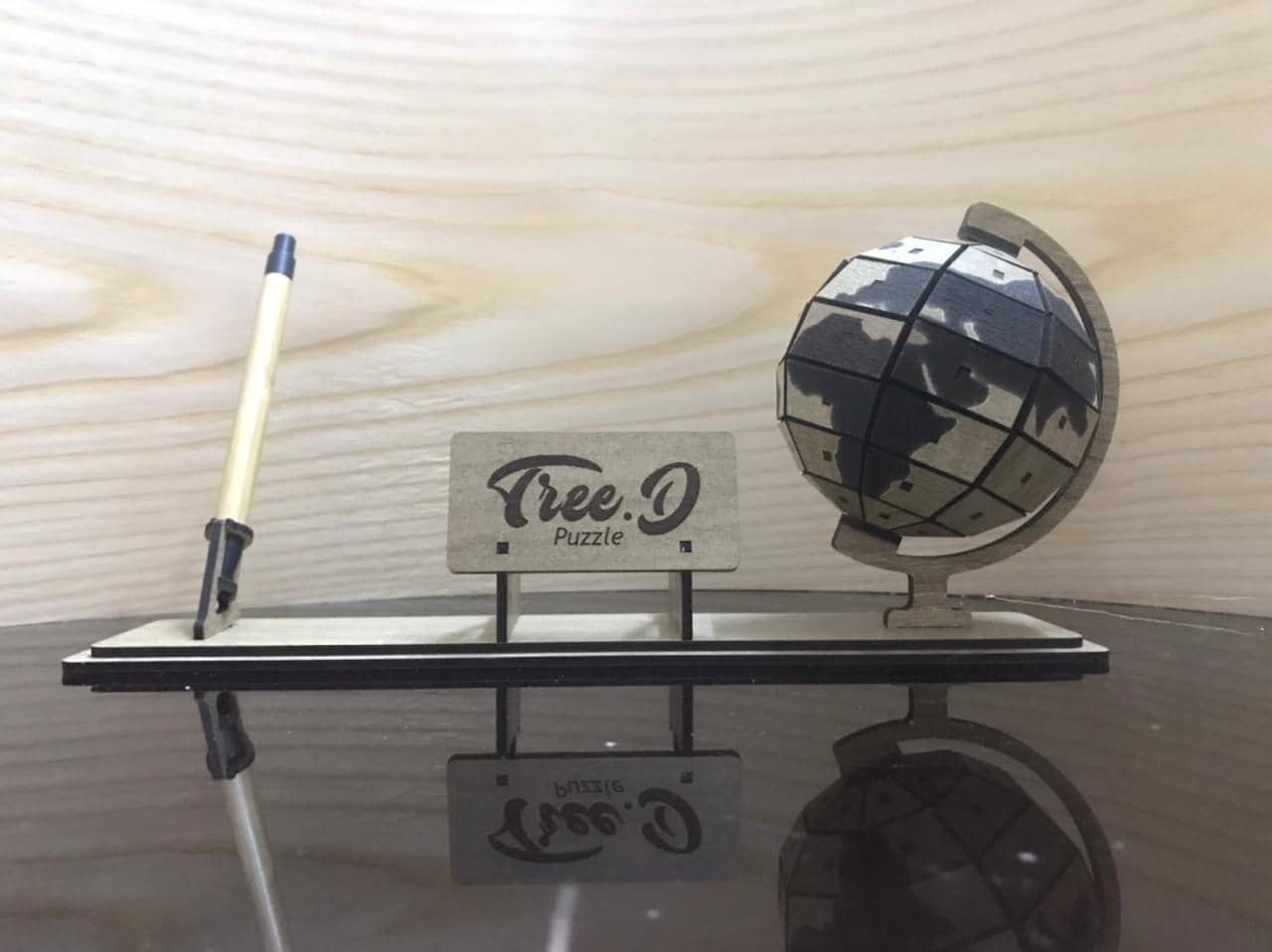 Wooden Globe Desk Pen Holder