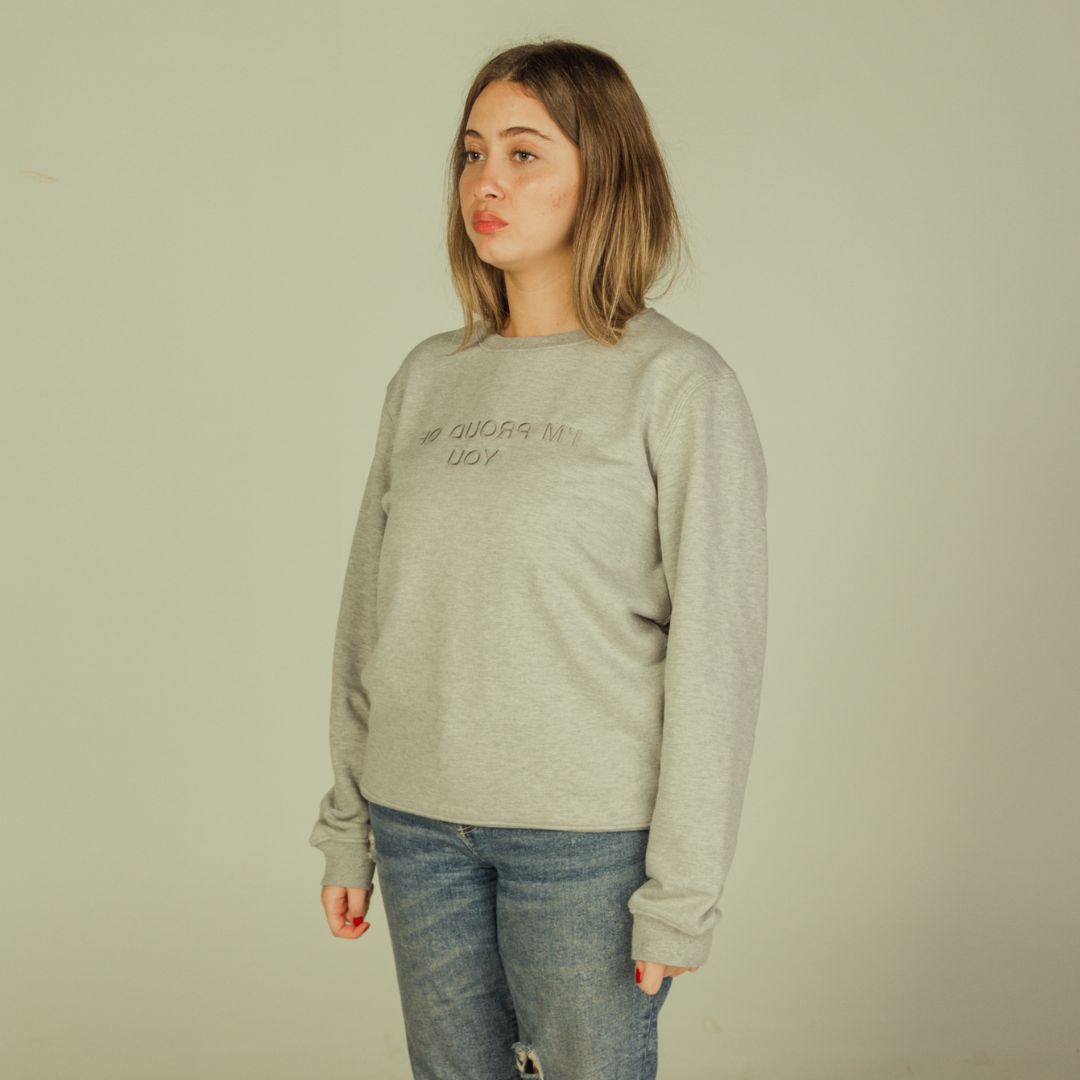 Loose fit unisex sweatshirt "I'M PROUD OF YOU" round neck and wax details