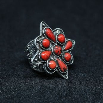 Bague Argent Et Corail Rouge, bague pour femme argenté en corail naturel - artisanat Tunisien fait main | ILEYCOM
