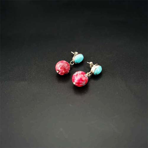 Boucle d'oreilles a Fermoir papillon, Regalite et turquoise