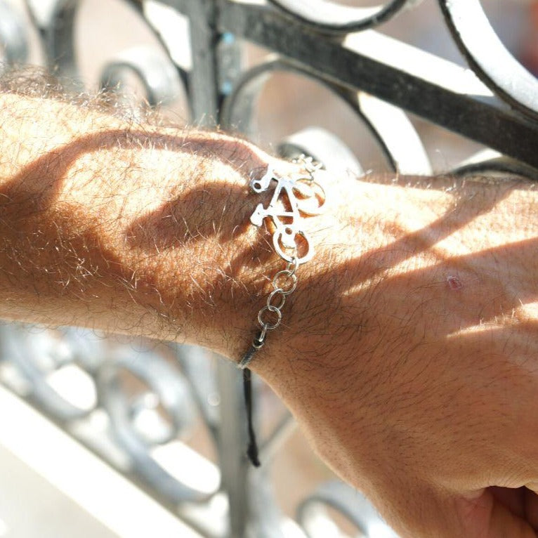 Bracelet cordon et acier inoxydable bicyclette Unisexe - artisanat Tunisien fait main | ILEYCOM