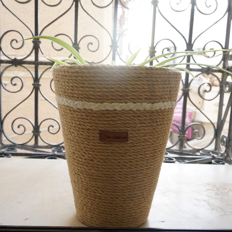 Cache pot en corde de jute, en fibre naturelle 100% fait-main - artisanat Tunisien fait main | ILEYCOM