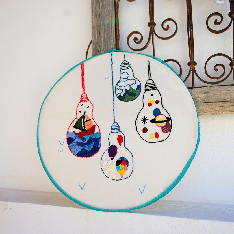 Décoration murale de broderie faite à la main " lampes " - artisanat Tunisien fait main | ILEYCOM
