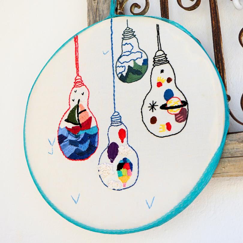 Décoration murale de broderie faite à la main " lampes " - artisanat Tunisien fait main | ILEYCOM