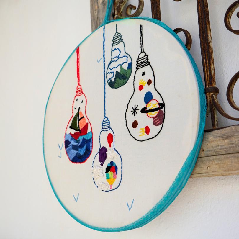 Décoration murale de broderie faite à la main " lampes " - artisanat Tunisien fait main | ILEYCOM