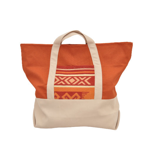 EcoBag "Margoum" en orange et beige - artisanat Tunisien fait main | ILEYCOM