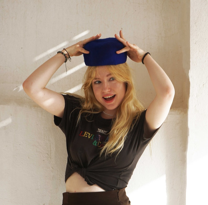 Chéchia Tunisienne Bleue En Laine