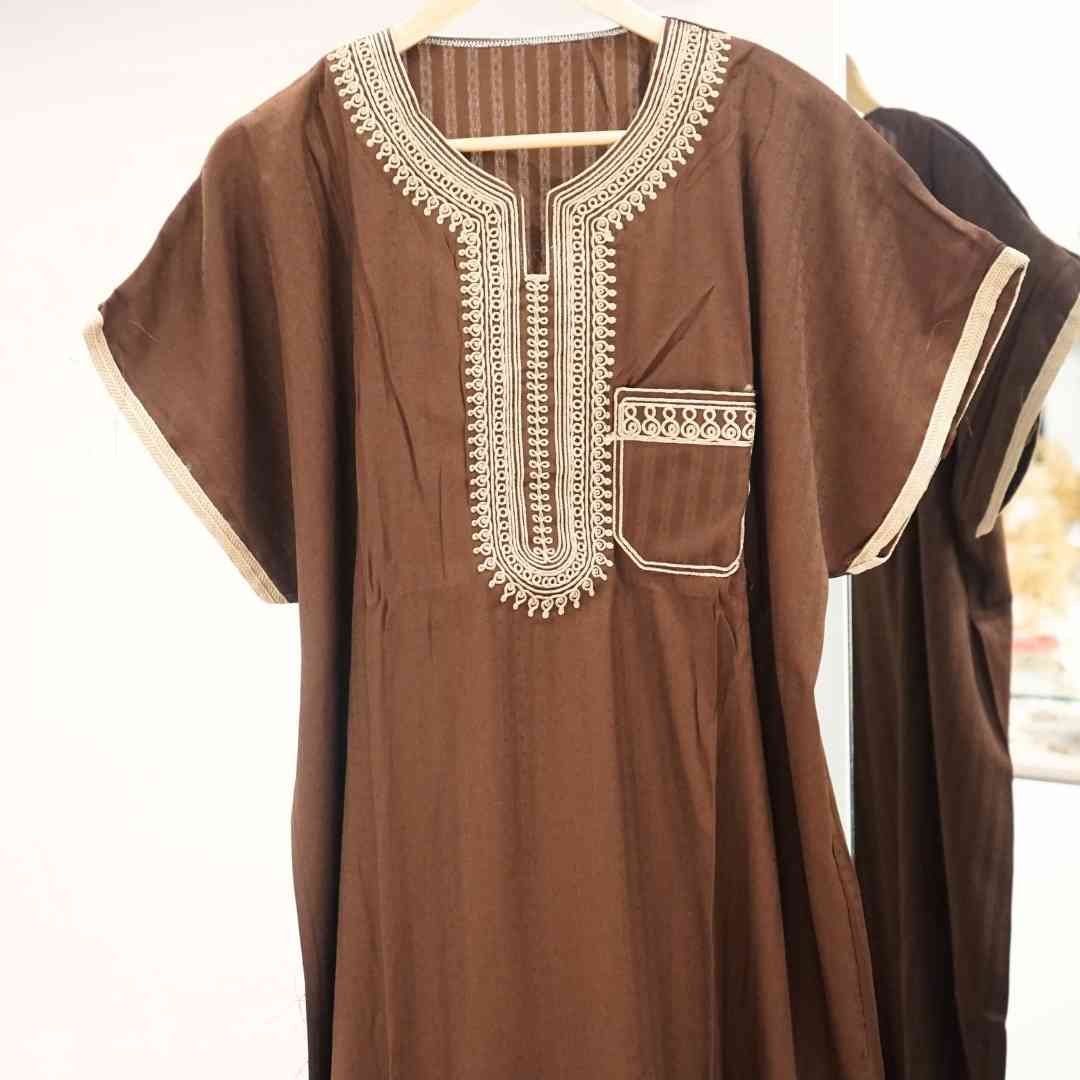 Jebba Tunisienne Marron en Lin - artisanat Tunisien fait main | ILEYCOM