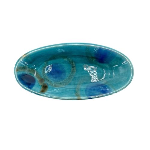 Plat ovale bleu en céramique - artisanat Tunisien fait main | ILEYCOM