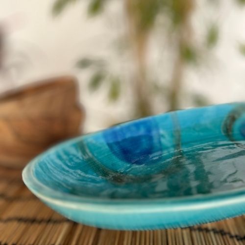 Plat ovale bleu en céramique - artisanat Tunisien fait main | ILEYCOM