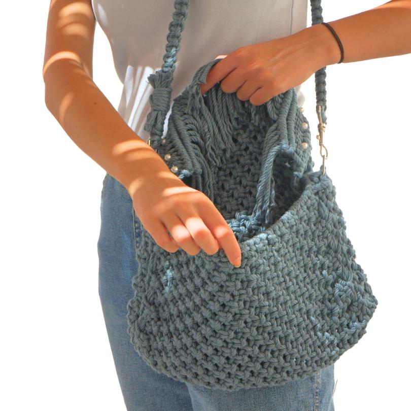 Sac crochet bleu fait main