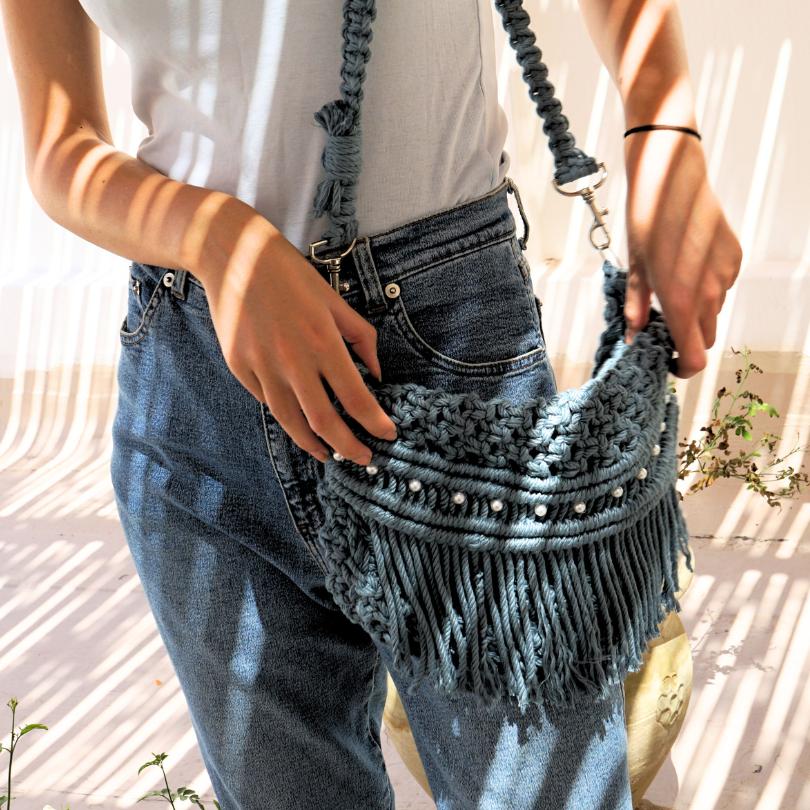 Sac crochet bleu fait main