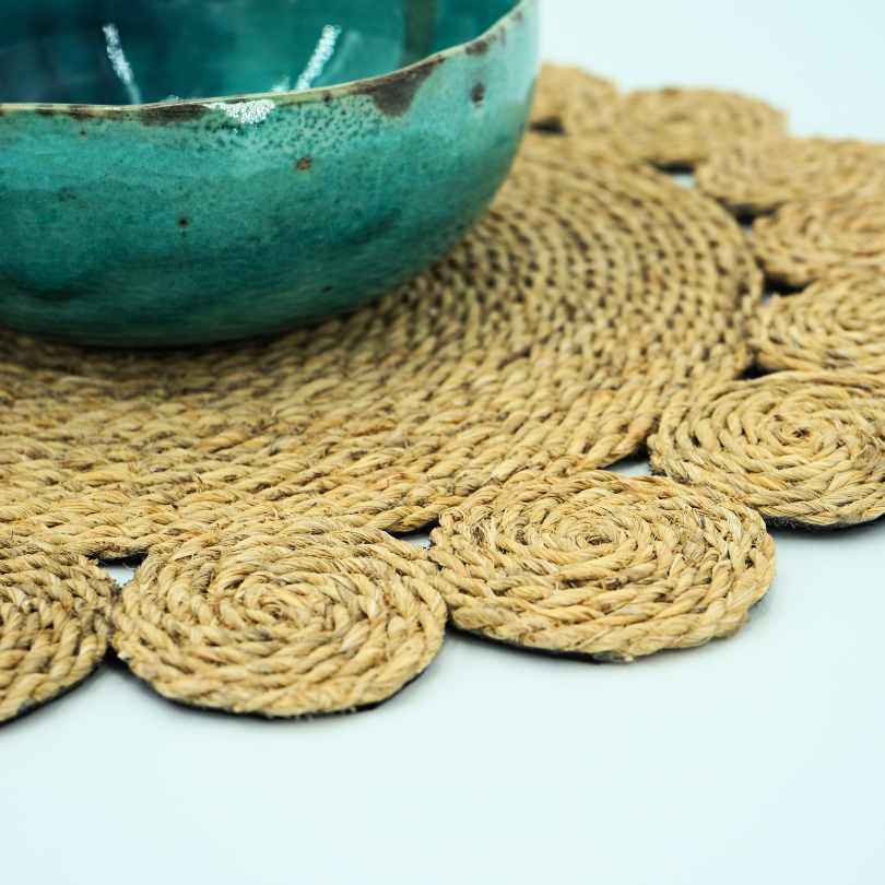 Set de table naturel en Hafla brut, fleurs tressée "Hand Made" - artisanat Tunisien fait main | ILEYCOM