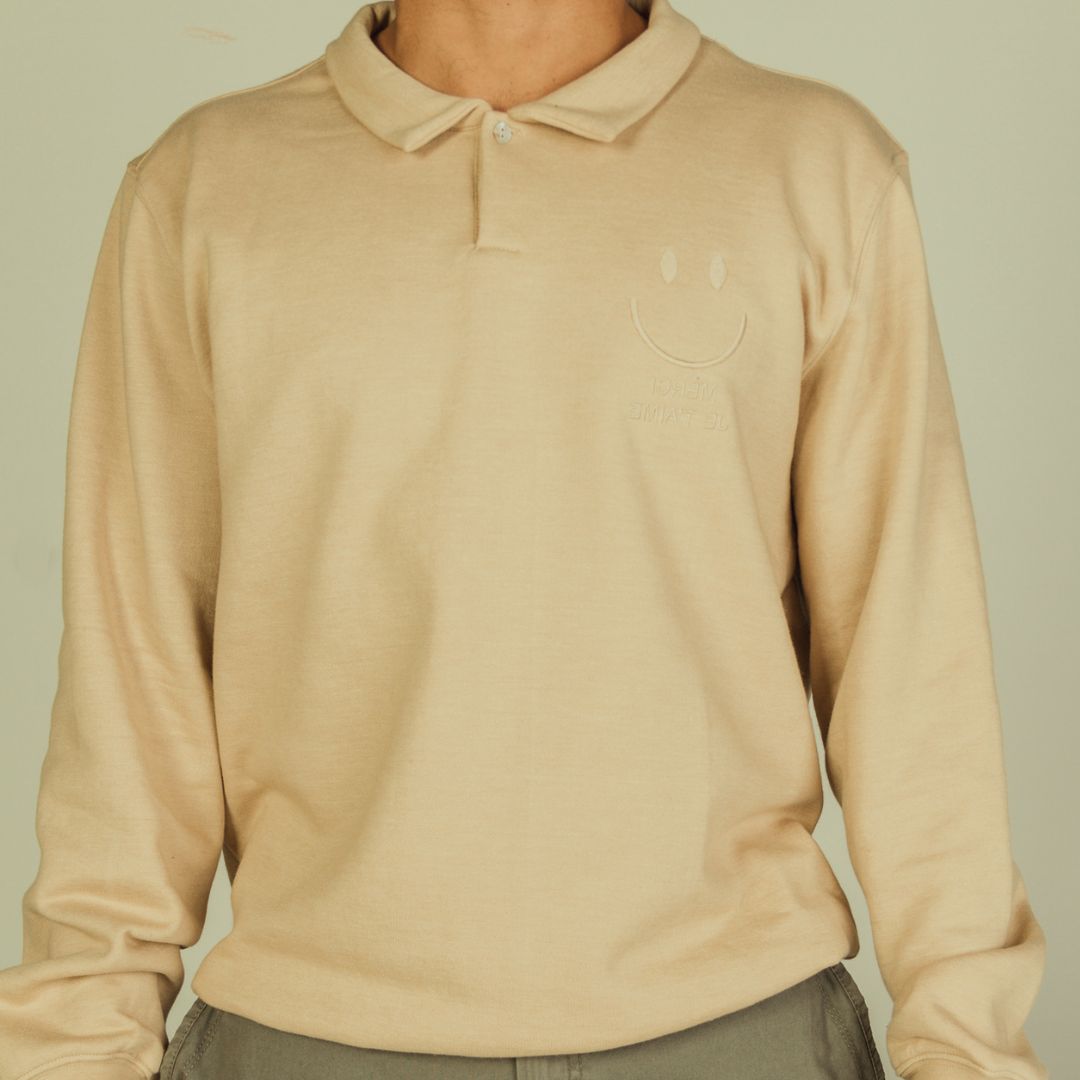 Sweat-Polo loose fit unisexe « Merci Je t'aime » avec détails en wax sur le dos