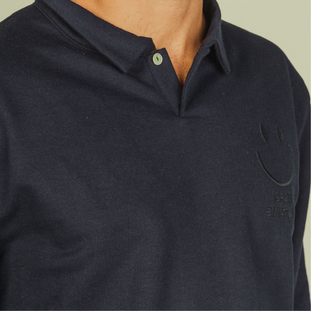 Sweat-Polo loose fit unisexe « Merci Je t'aime » avec détails en wax sur le dos