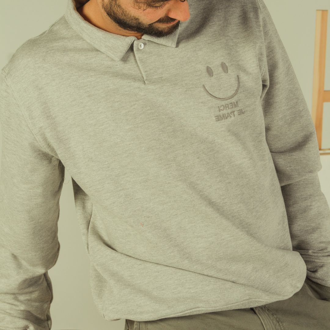Sweat-Polo loose fit unisexe « Merci Je t'aime » avec détails en wax sur le dos