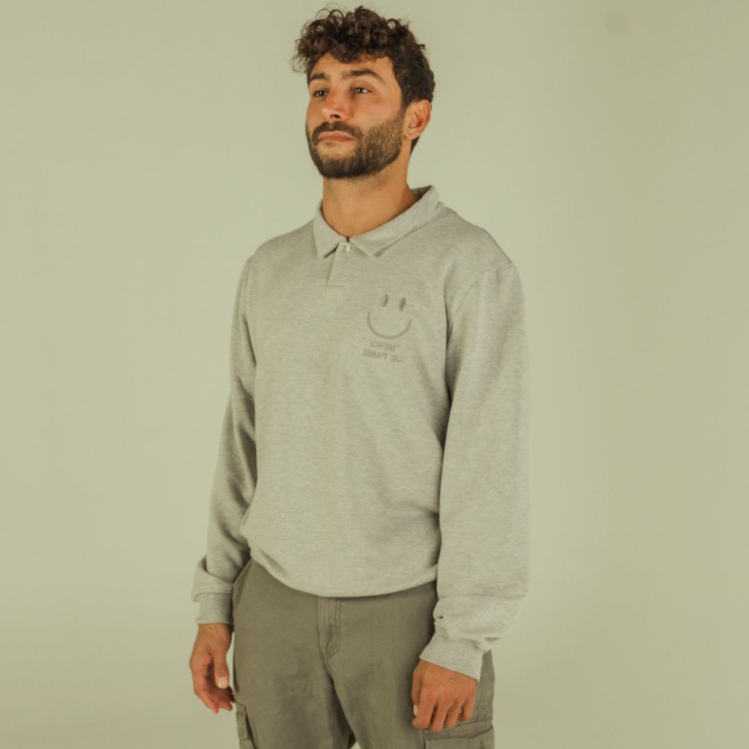 Sweat-Polo loose fit unisexe « Merci Je t'aime » avec détails en wax sur le dos