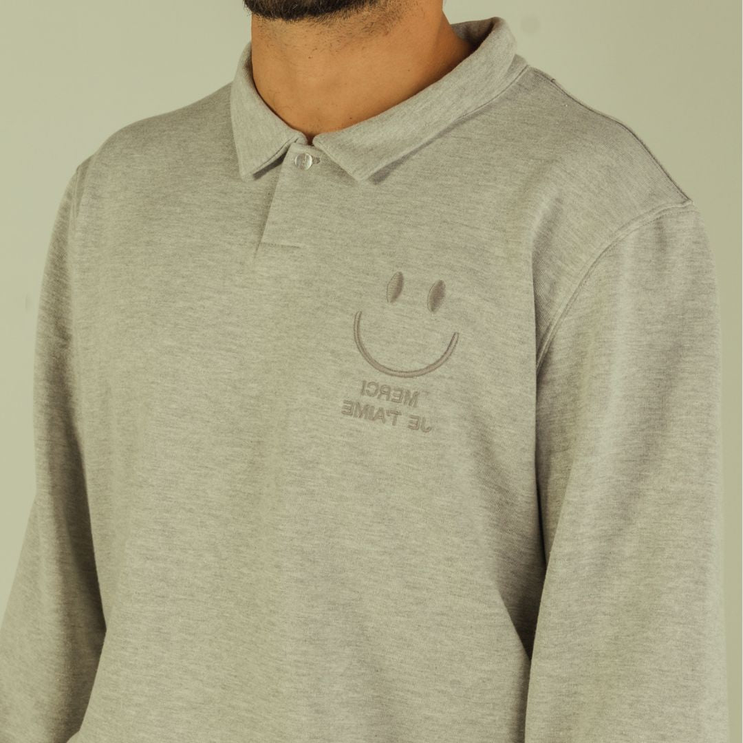 Sweat-Polo loose fit unisexe « Merci Je t'aime » avec détails en wax sur le dos