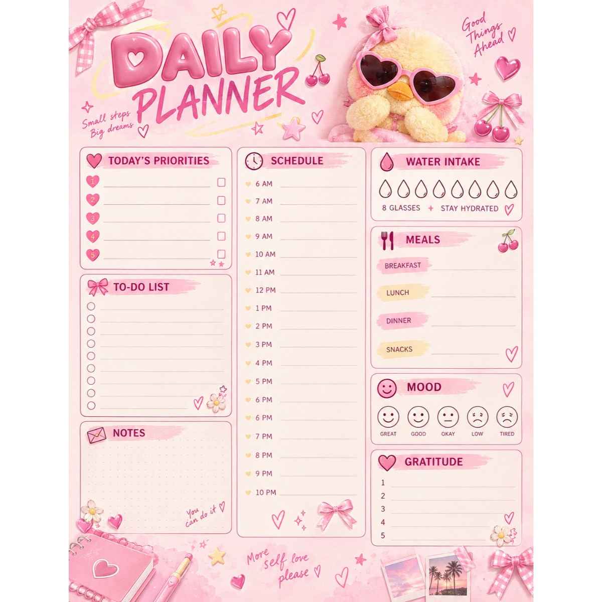 Planificateur quotidien esthétique rose pour une organisation parfaite
