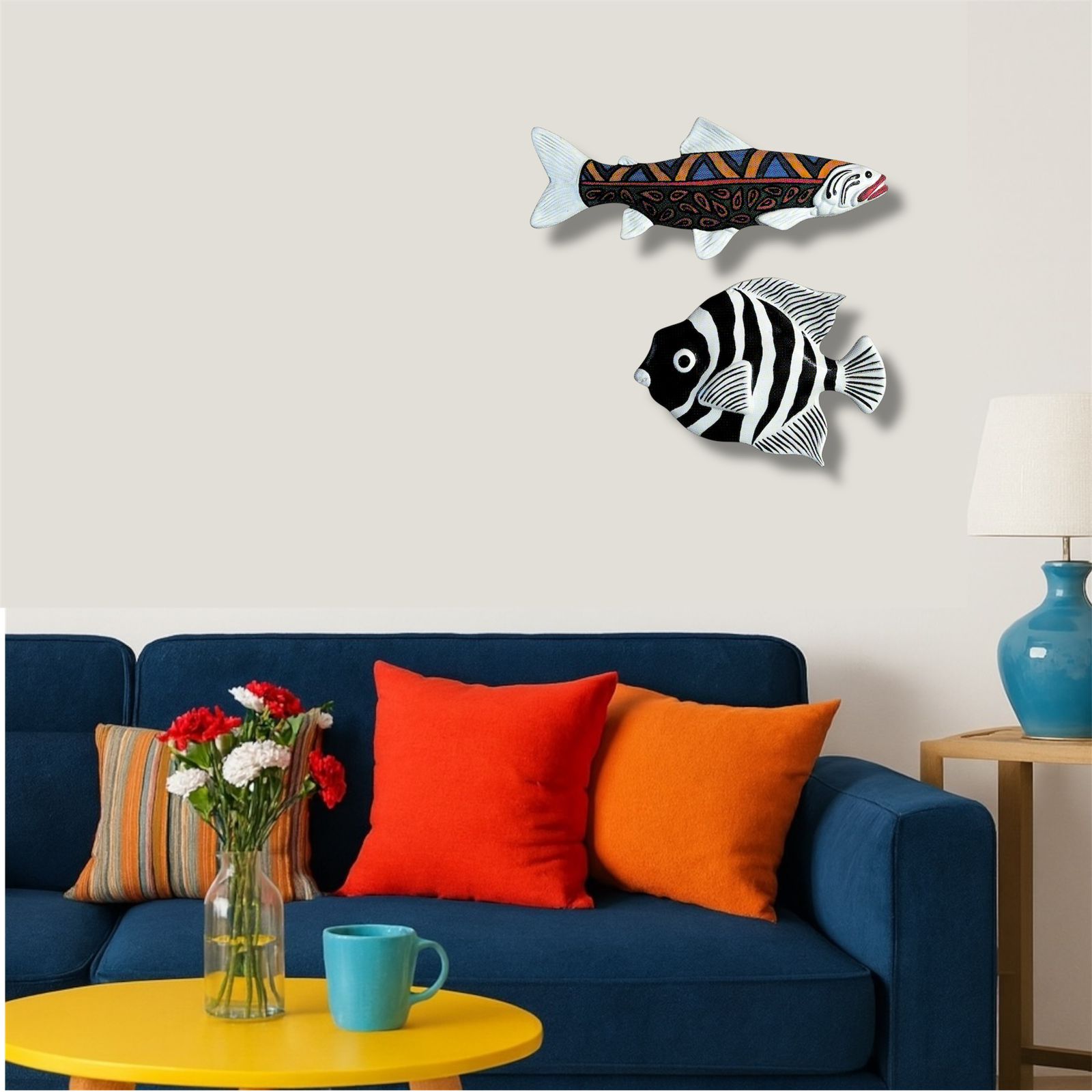 Objet déco poisson mural en céramique