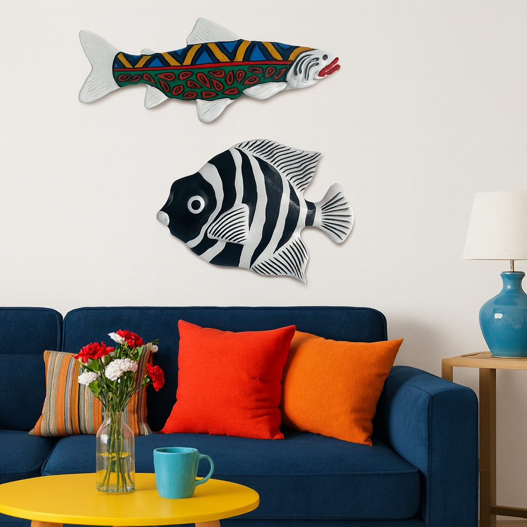 Objet déco poisson mural en céramique