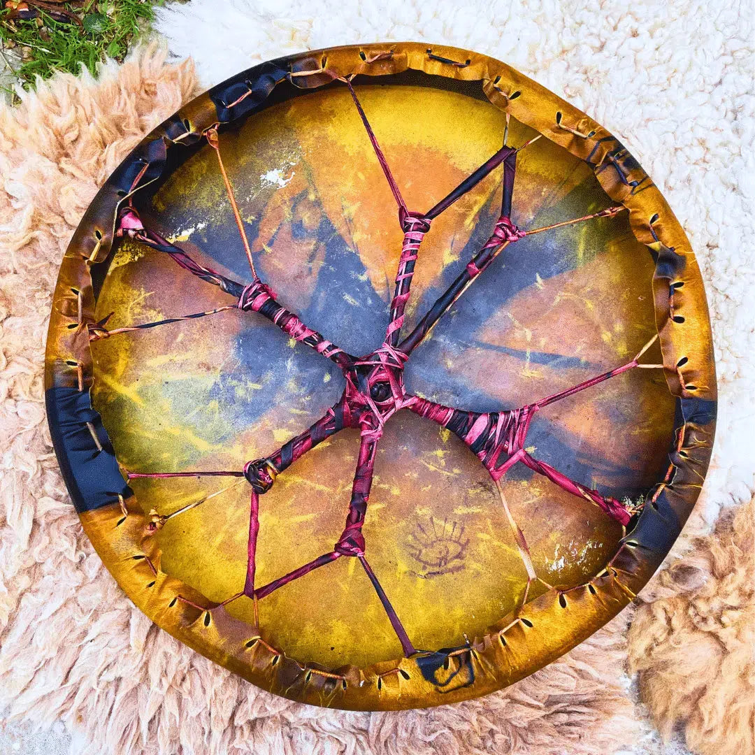 Tambour chamanique amérindien accordable (60 cm) - Pièce unique, fait main