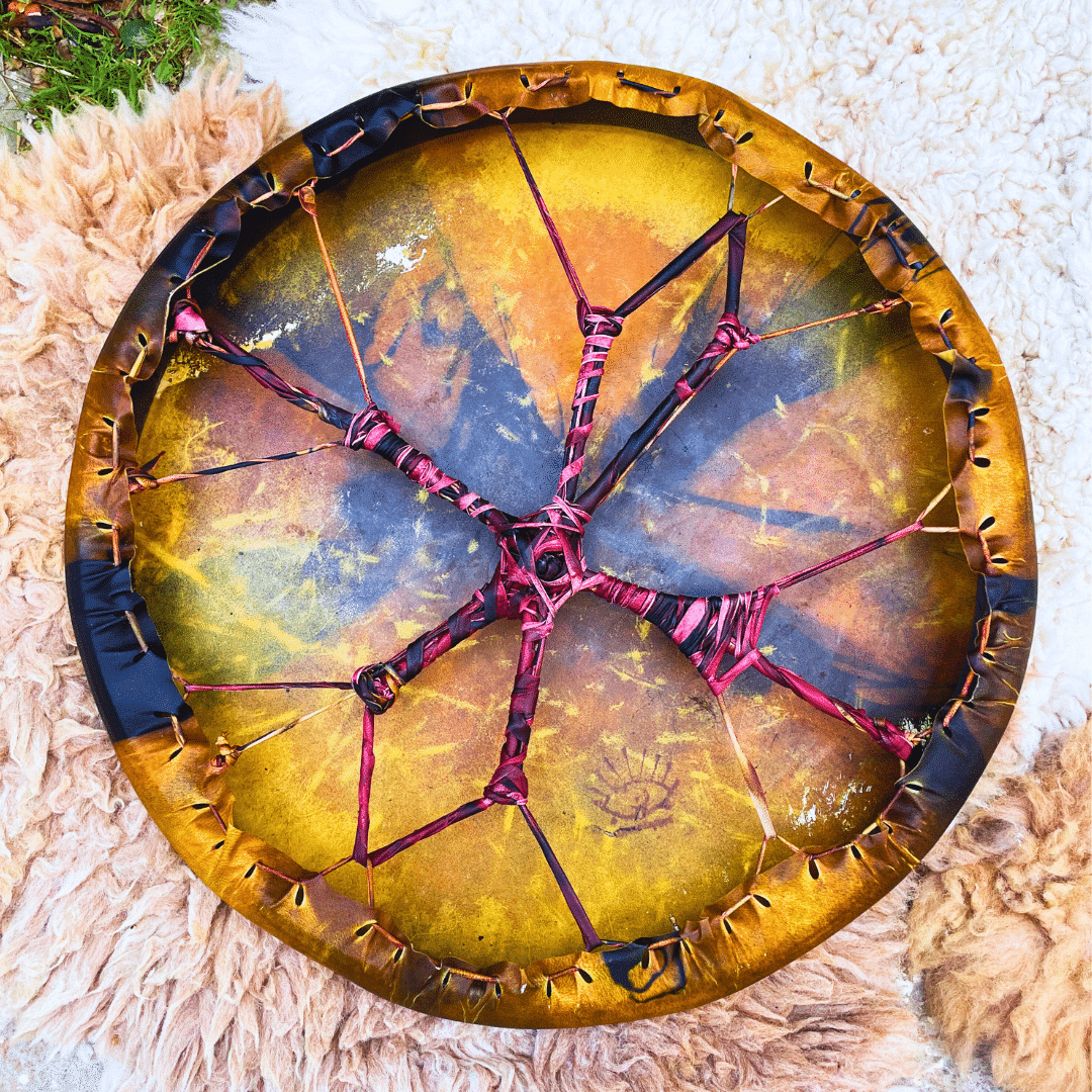 Tambour chamanique amérindien accordable (60 cm) - Pièce unique, fait main