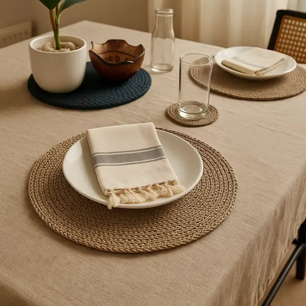 Set de Table Rond Artisanal Élégant en Jute, Coton ou Lin - Chic Écoresponsable