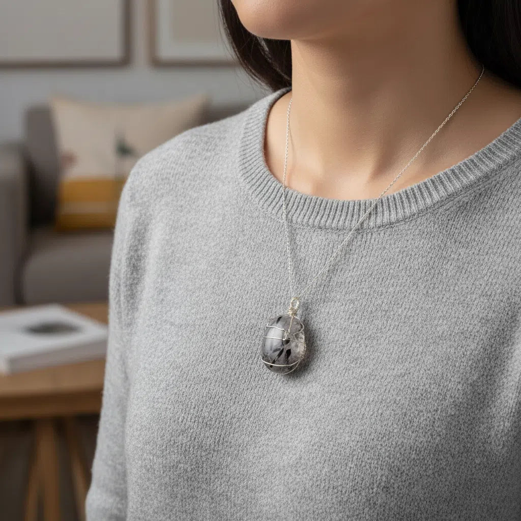 Collier Éclat Argent 925 et Quartz Rutile Noir - Élégance Protectrice