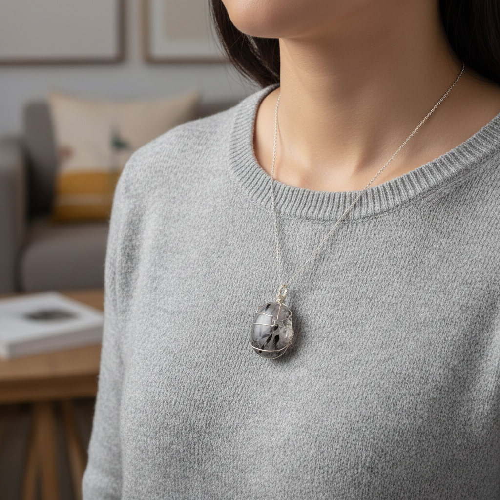 Collier Éclat Argent 925 et Quartz Rutile Noir - Élégance Protectrice