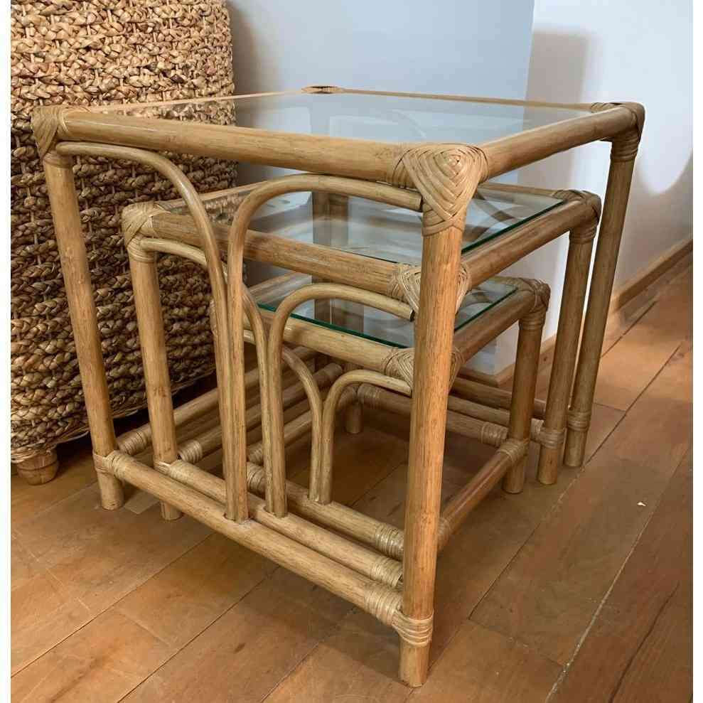 Table gigogne motif exclusif en bois marron tendance 50x50 cm