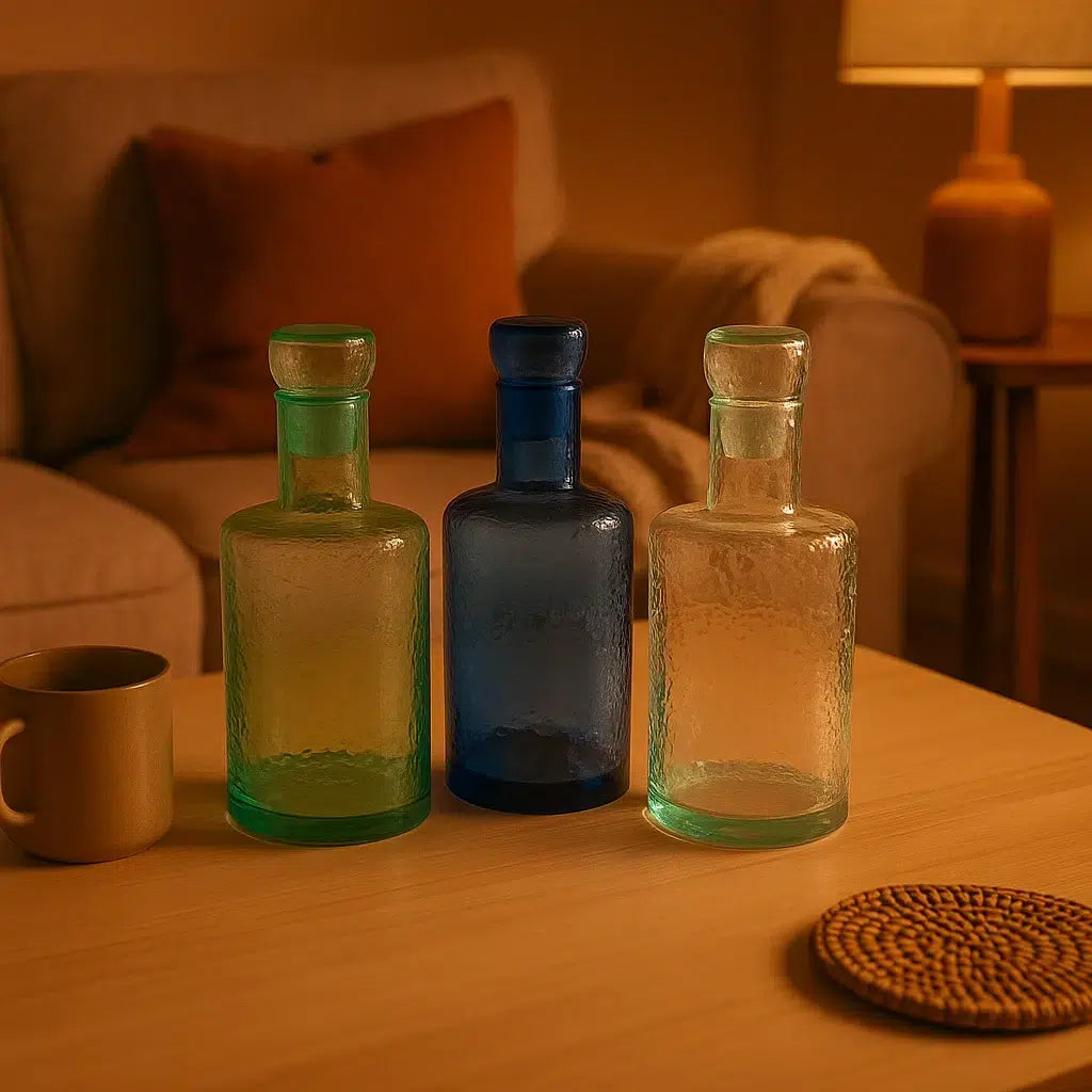 Carafe en verre recyclé soufflée à la main set exclusif 5 pièces