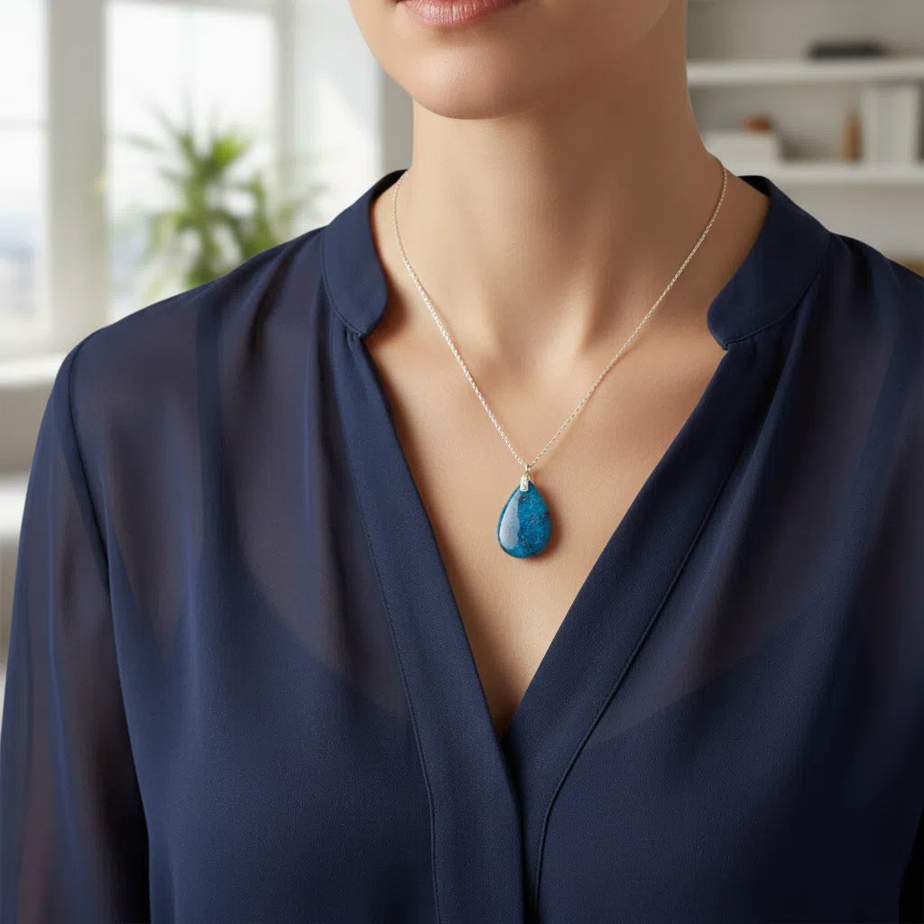 Collier Apatite Bleue en Argent 925 - Élégance Océanique et Sérénité
