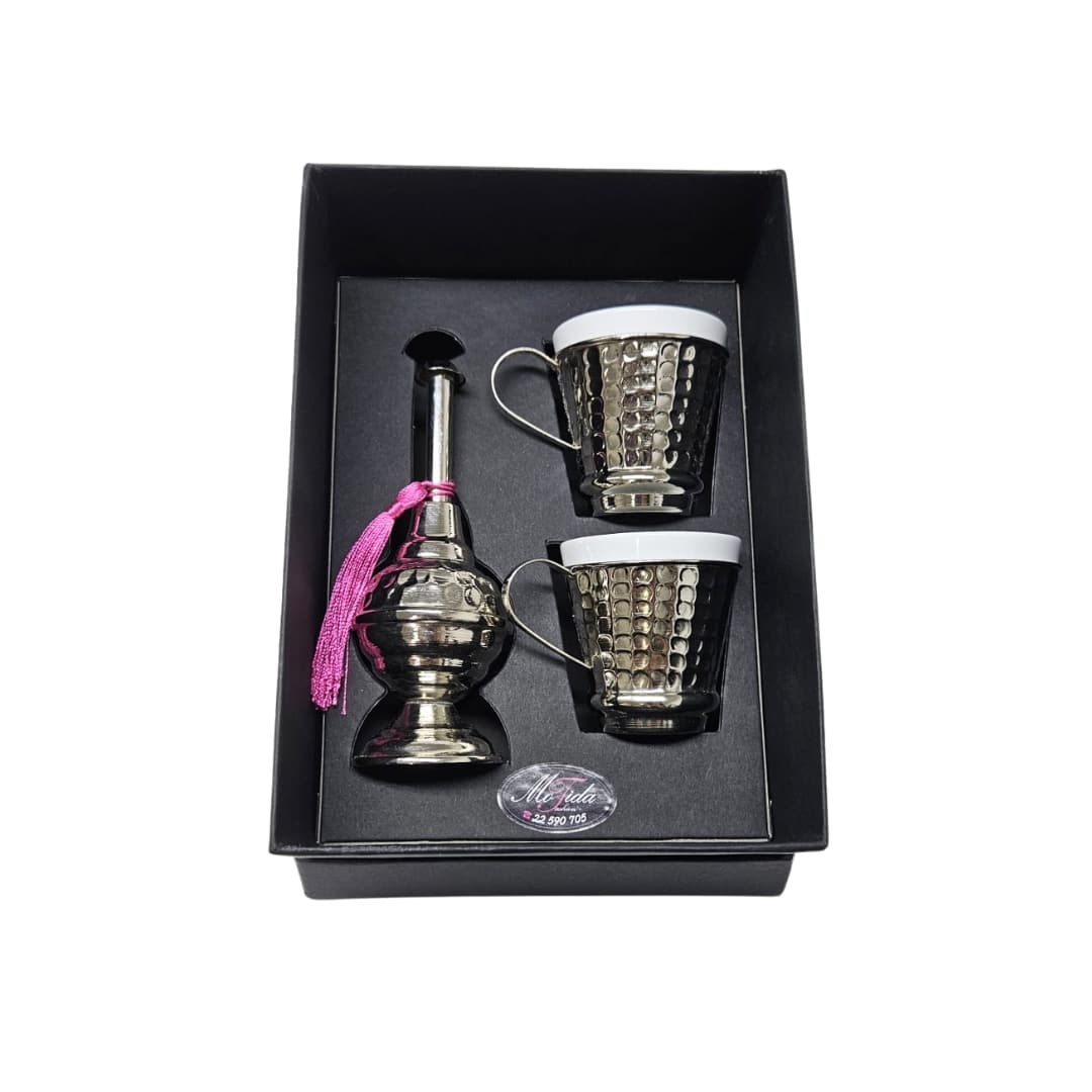 Pack Traditionnel Café Arbi - 2 Tasses en Cuivre avec Mrach d'Eau Flora