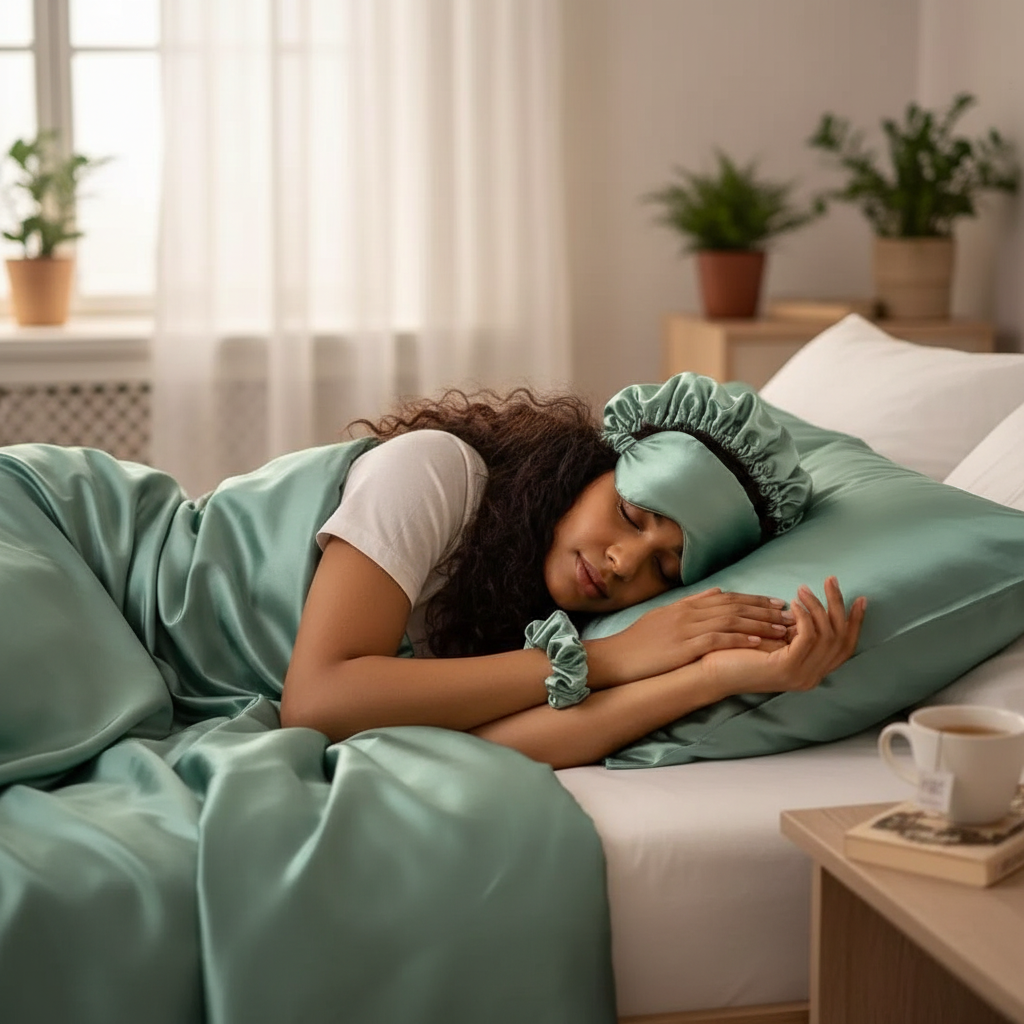 Ensemble Nuit Satin Vert Marron - Élégance et Confort