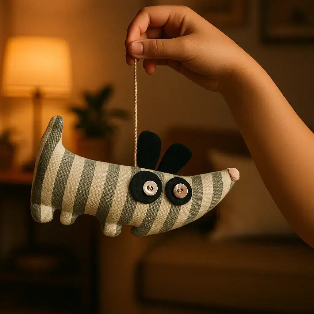 Doudou artisanal unique en tissu rayé pour cadeau irrésistible