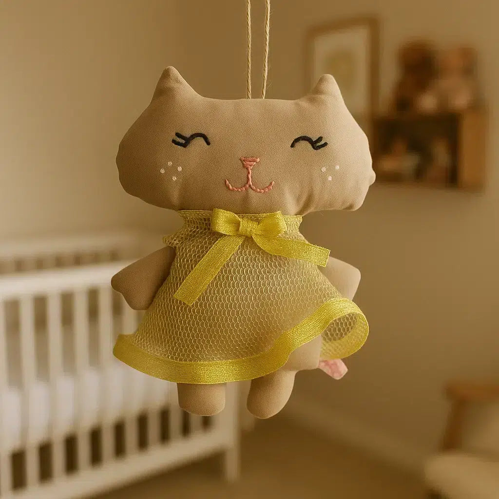 Doudou chat en robe dorée un compagnon tendre et élégant
