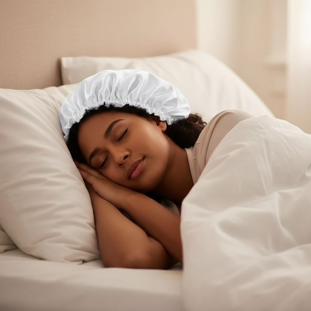 Bonnet de Nuit Réversible Satin Blanc Luxe Silk - Anti-Frisottis & Élégance