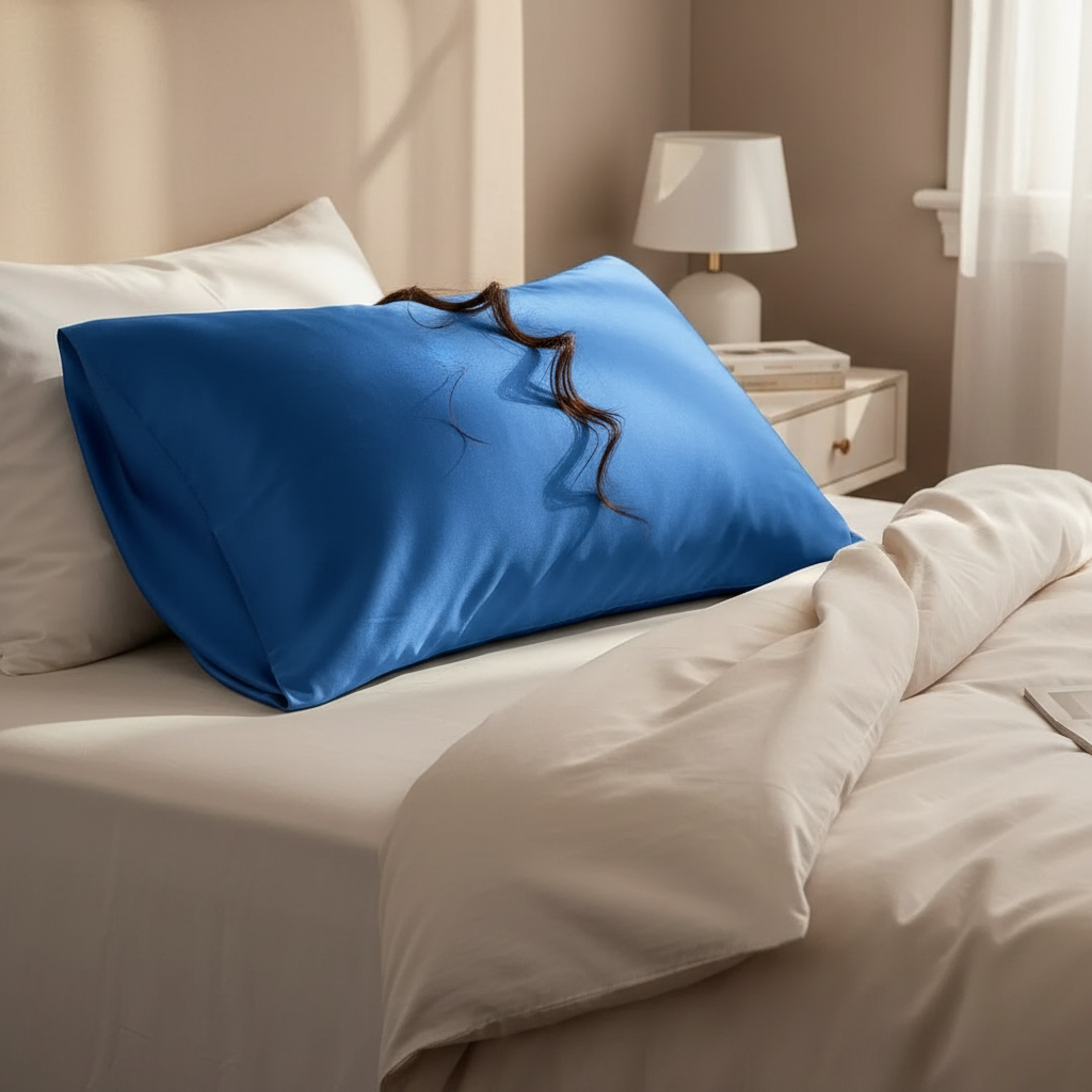 Taie d’Oreiller LuxeSilk™ Satin Bleu 65x50 - Soin Capillaire et Beauté