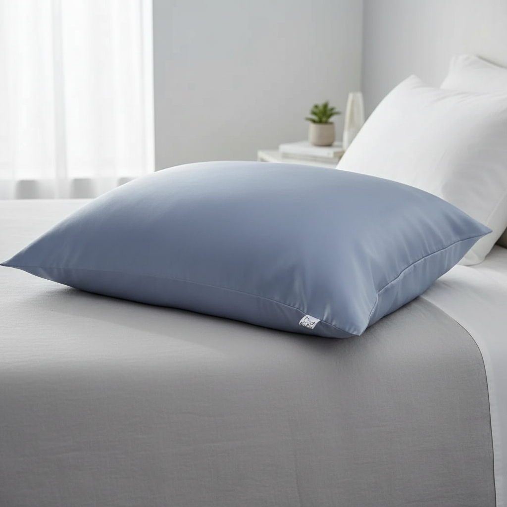 Taie d'Oreiller Satin Bleu Ice - Luxe Douceur pour Cheveux et Peau