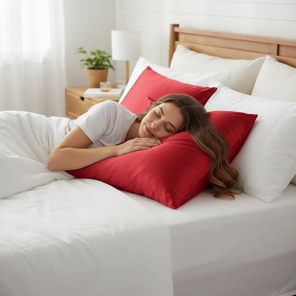 Taie d'Oreiller Satin Rouge 65x50 - Confort Luxe Beauté