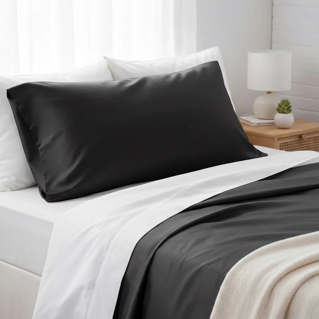 Taie d’Oreiller Satin Noir 65x50 cm - Luxe & Confort