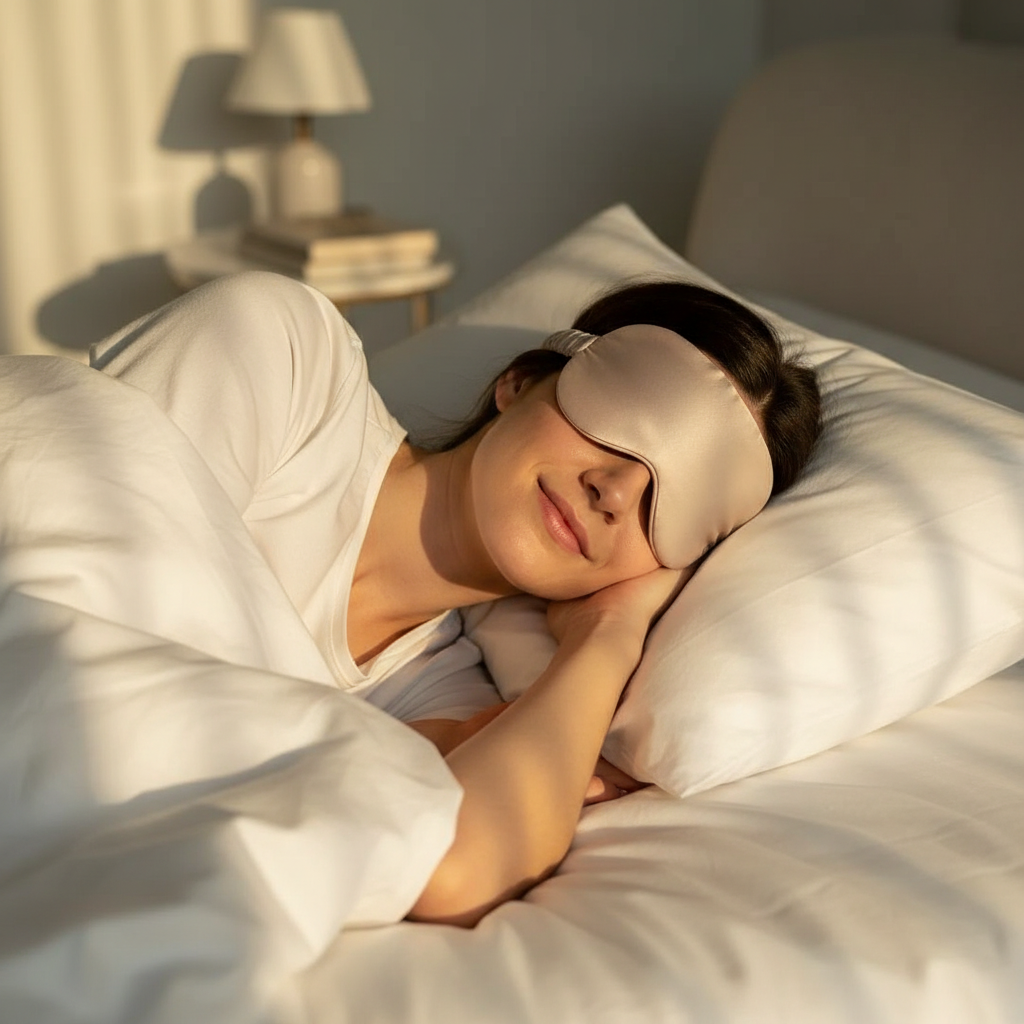 Masque de Sommeil en Satin Luxe Beige Anti-Lumière