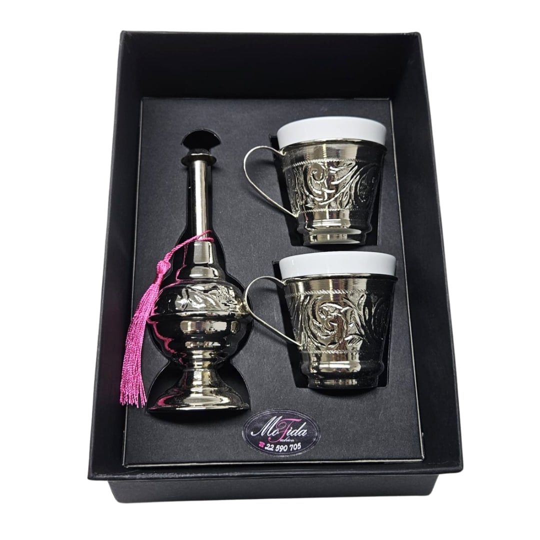 Pack Traditionnel Café Arbi - 2 Tasses en Cuivre avec Mrach d'Eau Flora