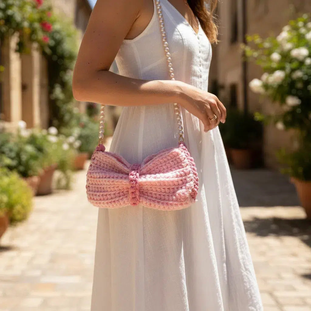 Sac Crochet Rose Perlé - Élégance et Confort Artisanal
